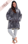  Slate Grey Shimmer Fleece Hoodie Blanket Sweatshirt | HABIGAIL | For The Luxury |