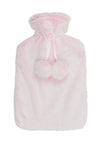 Luxury Plush Faux Fur Hot Water Bottle With Pom Poms Pink