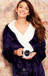 Ladies Purple Shimmer Fleece Robe with Plush Sherpa Contrast | HABIGAIL | For The Luxury |